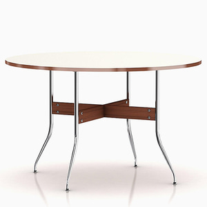 NELSON SWAG LEG DINING TABLE WITH ROUND TOP - WHITE LAMINATE