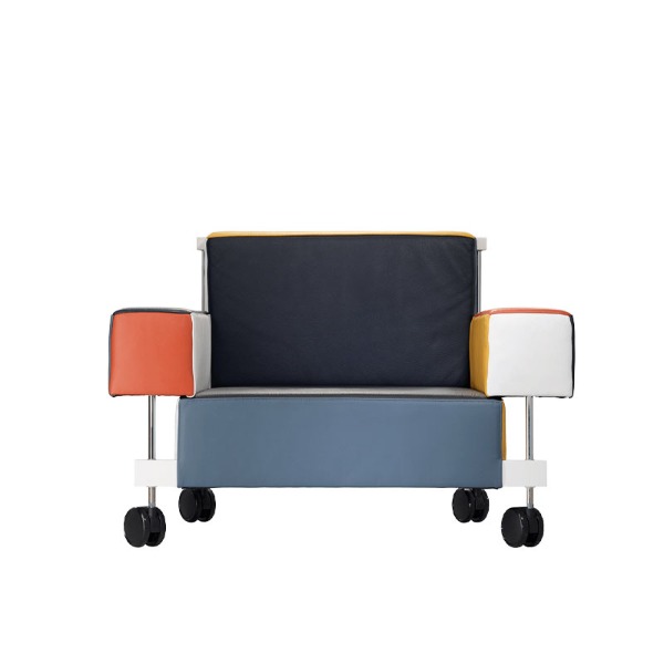 D38 ARMCHAIR - FRAME WOOD WHITE LACQUERED AND CHROMED / LEATHER MULTICOLOR