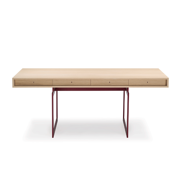 OFFICE DESK - Oak veneer top / Red lacquered frame